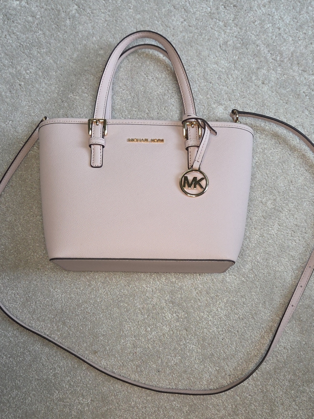 Michael Kors Light Pink Saffiano Leather Satchel with Gold Hardware